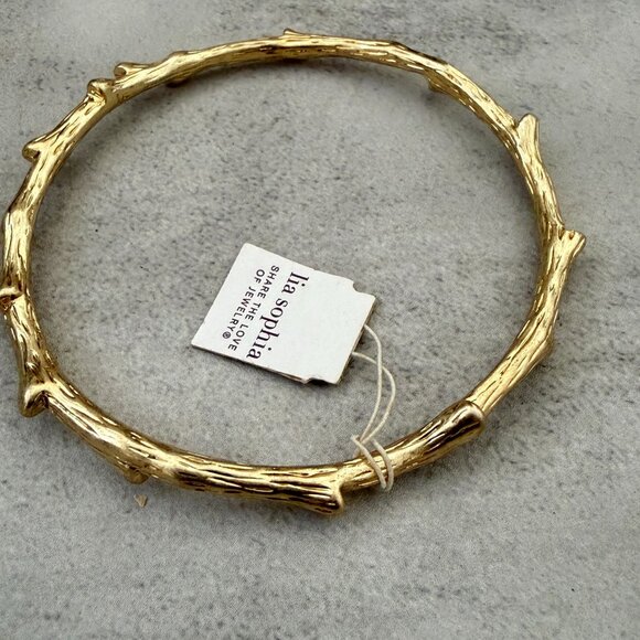 NWT Lia Sophia Out on a Limb Twig Branch Gold Tone Bangle Bracelet M/L 2.75" ID - Picture 2 of 4